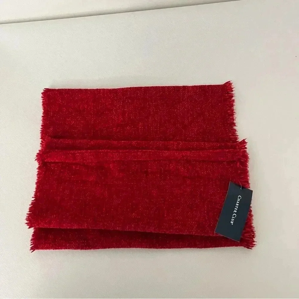 Charter Club Chenille Infinity Scarf Solid Red Woven Loop Fringed